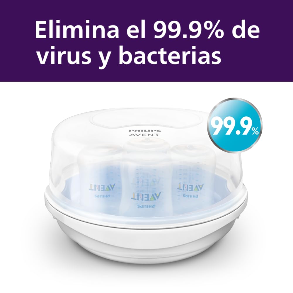 Set Esterilizador de Microondas Philips Avent Natural Response con Biberones Decorados y Chupones para Bebé