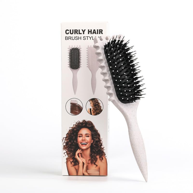 Cepillo Para Cabello Rizado Para Mujeres,Bounce Curl Brush,Cepillo Para Rizos,Cepillo Cabello Rizado,Peine Para Cabello Rizado,Cepillo Definidor De Rizos Bounce Curl,Cepillo 3d Para Rizos (Beige)