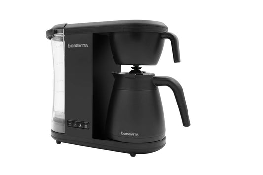 Bonavita Enthusiast - Cafetera de goteo de 8 tazas, con jarra térmica, panel de acero inoxidable, depósito extraíble, color negro mate