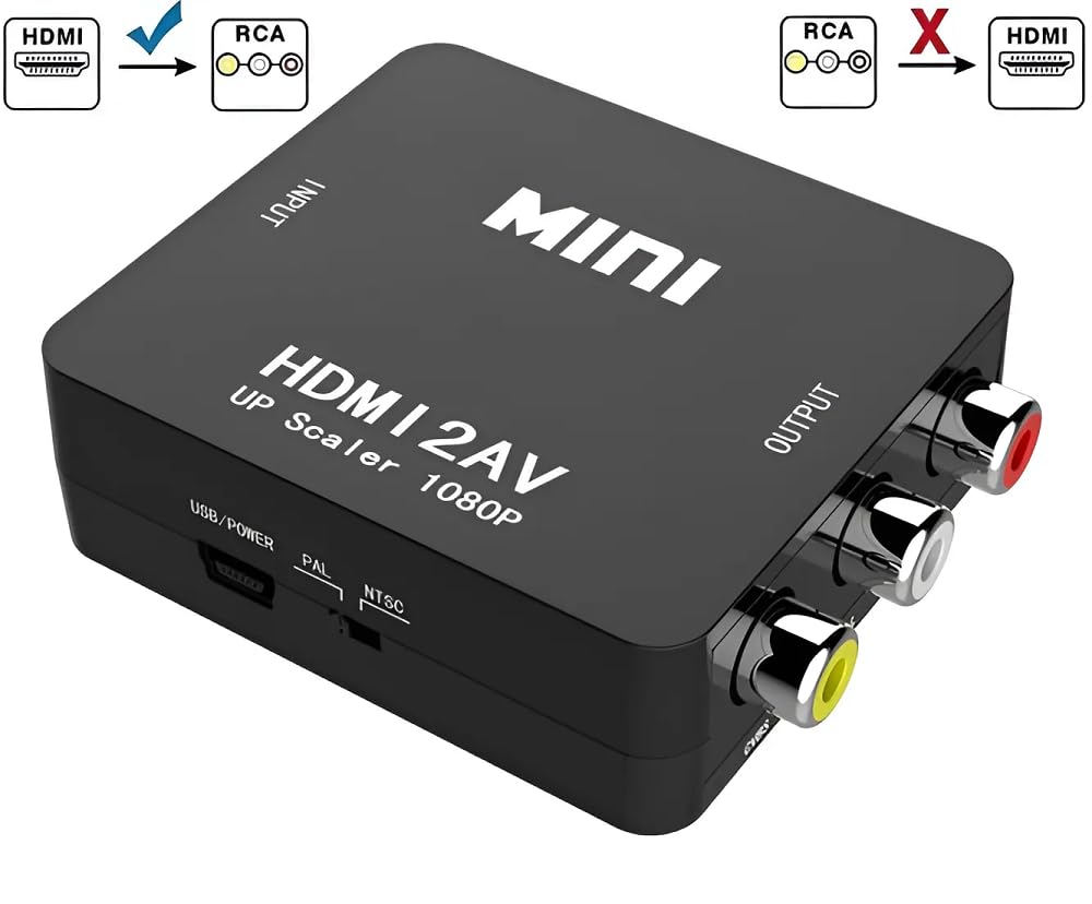 APICH Adaptador HDMI a RCA AV, Convertidor HDMI a RCA AV (Negro)