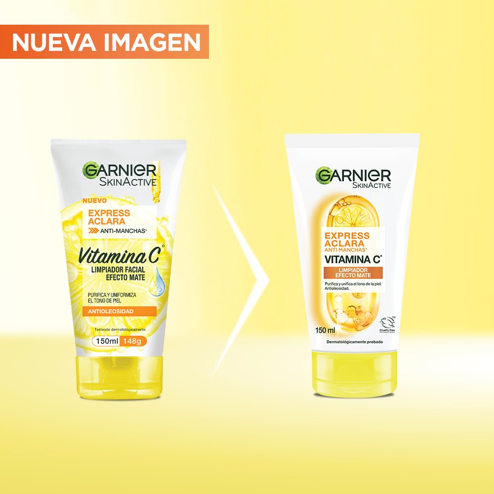 Garnier Gel Limpiador Facial Tono Uniforme con Vitamina C Express Aclara 150ml, 170 grams, 150 mililitro, 1