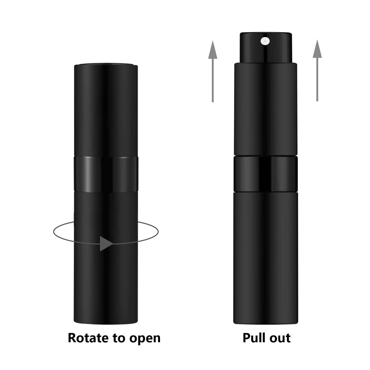 Lil Ray - Botella atomizadora recargable de 8 ml, mini pulverizador portátil para colonia (5 negro mate)