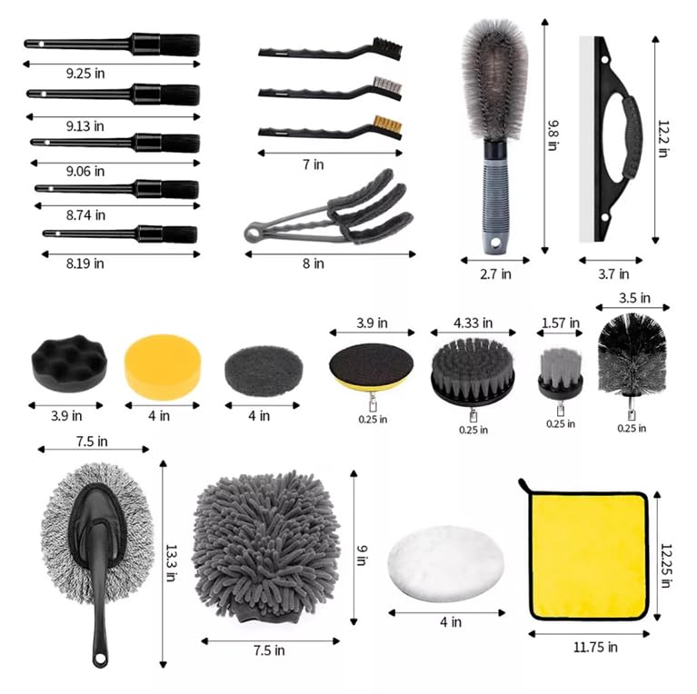 CaoMuKin Juego de Cepillos para Limpieza de Coches, Kit de Limpieza para Auto de 23 Piezas, Kit de Lavado para Interior, Exterior y Ruedas, Gris