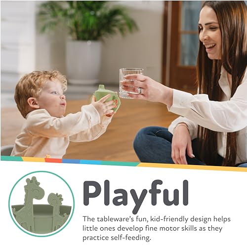 Plato Redondo de Silicona Nuby Jirafa Verde para Niños Pequeños