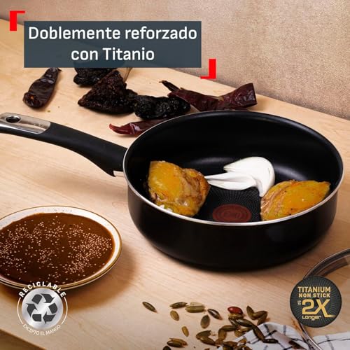 Batería de Cocina T-fal Hard Titanium Plus Negro 6 Piezas Antiadherente Duradero