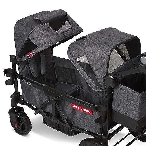 Carriola Vagón Radio Flyer Voya Gris con Asientos Doble Face-to-Face y Capota Ajustable para Protección UV