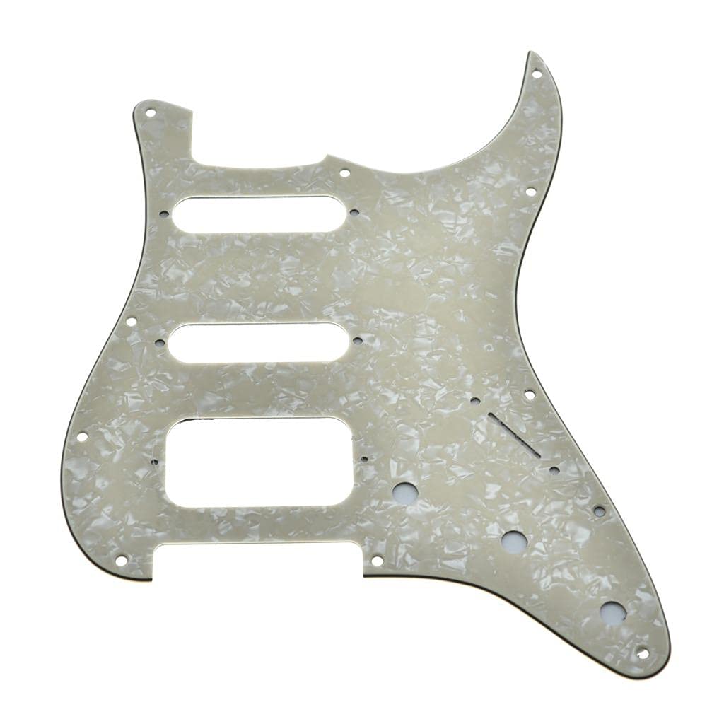 Dopro Golpeador de guitarra Strat HSS de 11 agujeros, 2 tripulaciones Humbucking Pickup Mount para American FD Stratocaster Aged Pearl