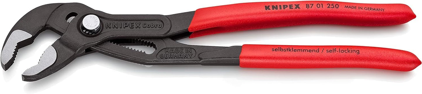 Knipex 87 01 250 Sb Cobra Tenaza para Bombas de Agua Hightech Atramentado Recubiertos de Plástico Antideslizante, 250 mm, rojo