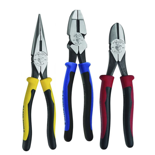 KLEIN TOOLS KTM0005 | Kit de pinzas para electricista de 3 piezas | Corta, sujeta y manipula cables con precisión | Diseño ergonómico y resistente | Pinzas de corte | Uso rudo y ergonómico
