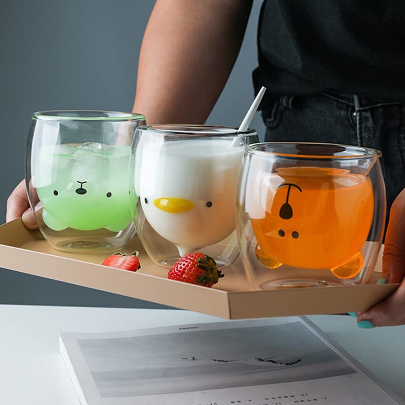 Taza de Cristal Creativa de Doble Pared con Oso y Perro 260 ml