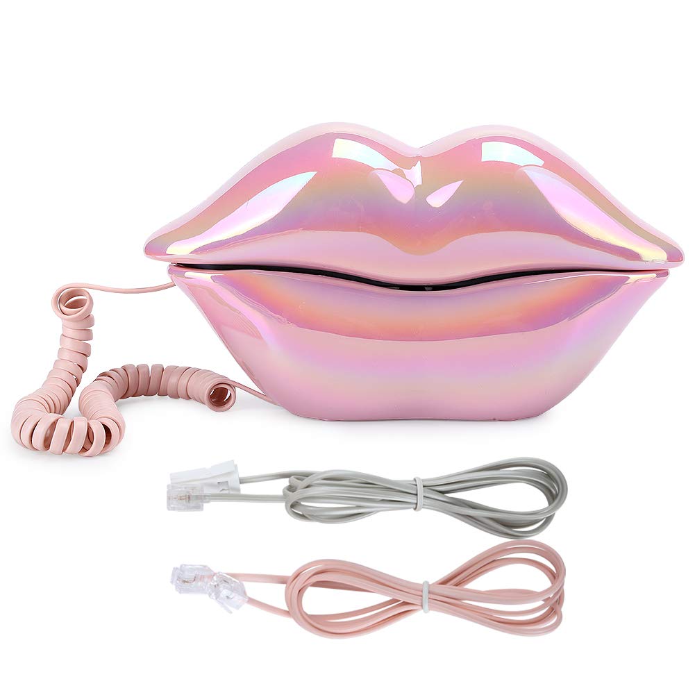 Teléfono Rosa galvanizado en Forma de Labio, Almacenamiento de números de Soporte WX-3016 Teléfono Fijo de Moda, teléfono de Escritorio en casa Teléfono con Cable para