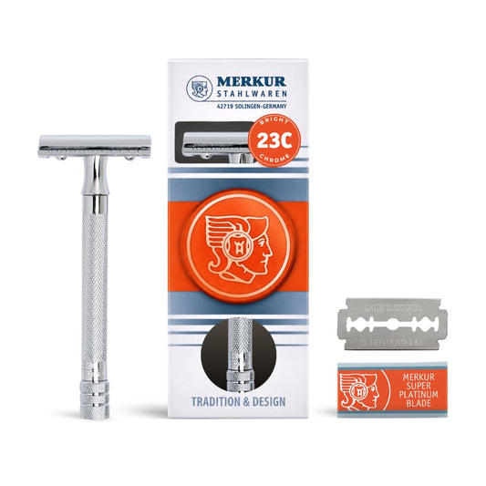 Merkur® - Cuchilla de afeitar clásica de 3 piezas con doble borde, MK-23C, maquinilla de afeitar