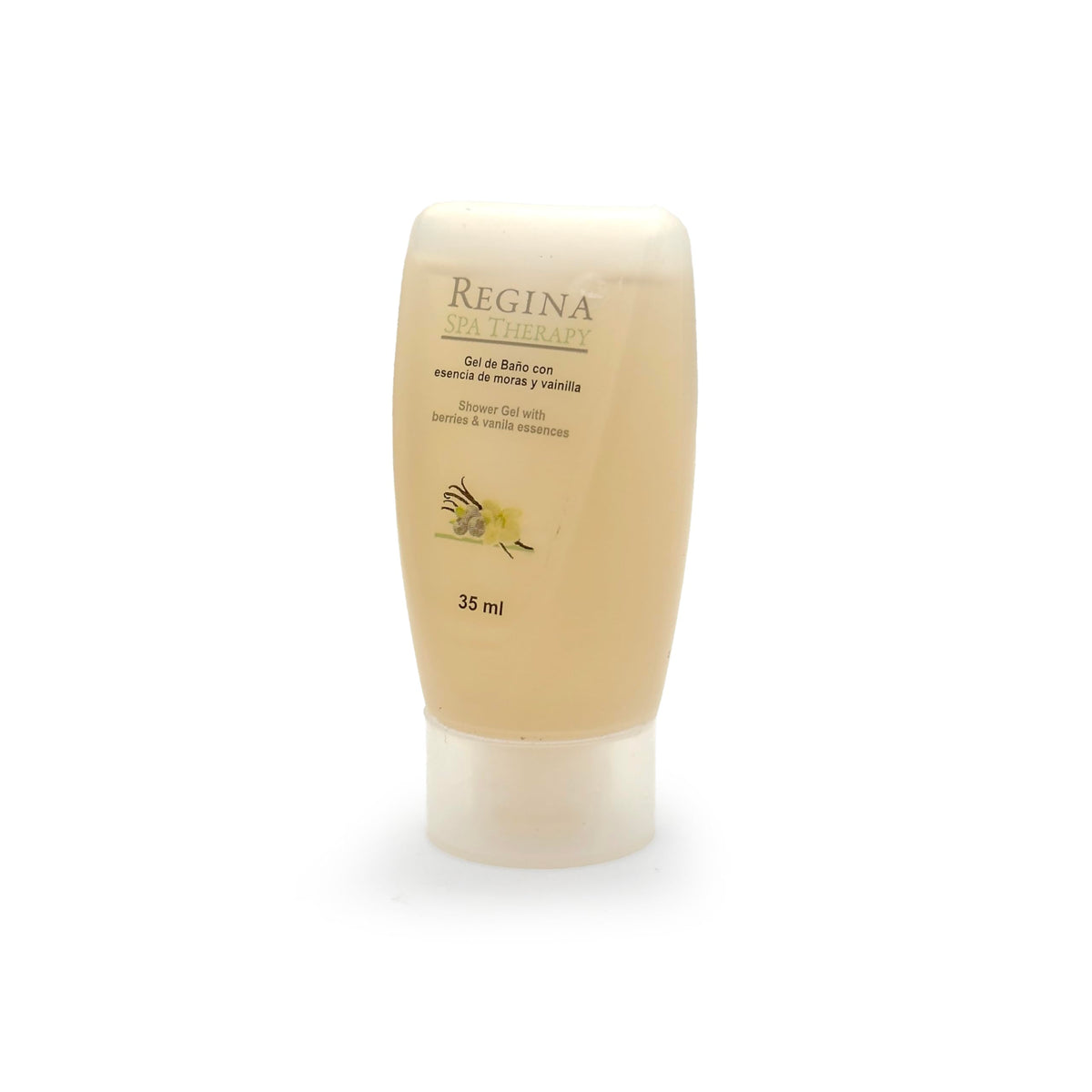 Regina Spa Therapy - Gel De Baño hecho a base de esencias de Moras y Vainilla/Baño relajante /. Caja con 250 unidades de 35 ml. Amenidades Hoteleras.