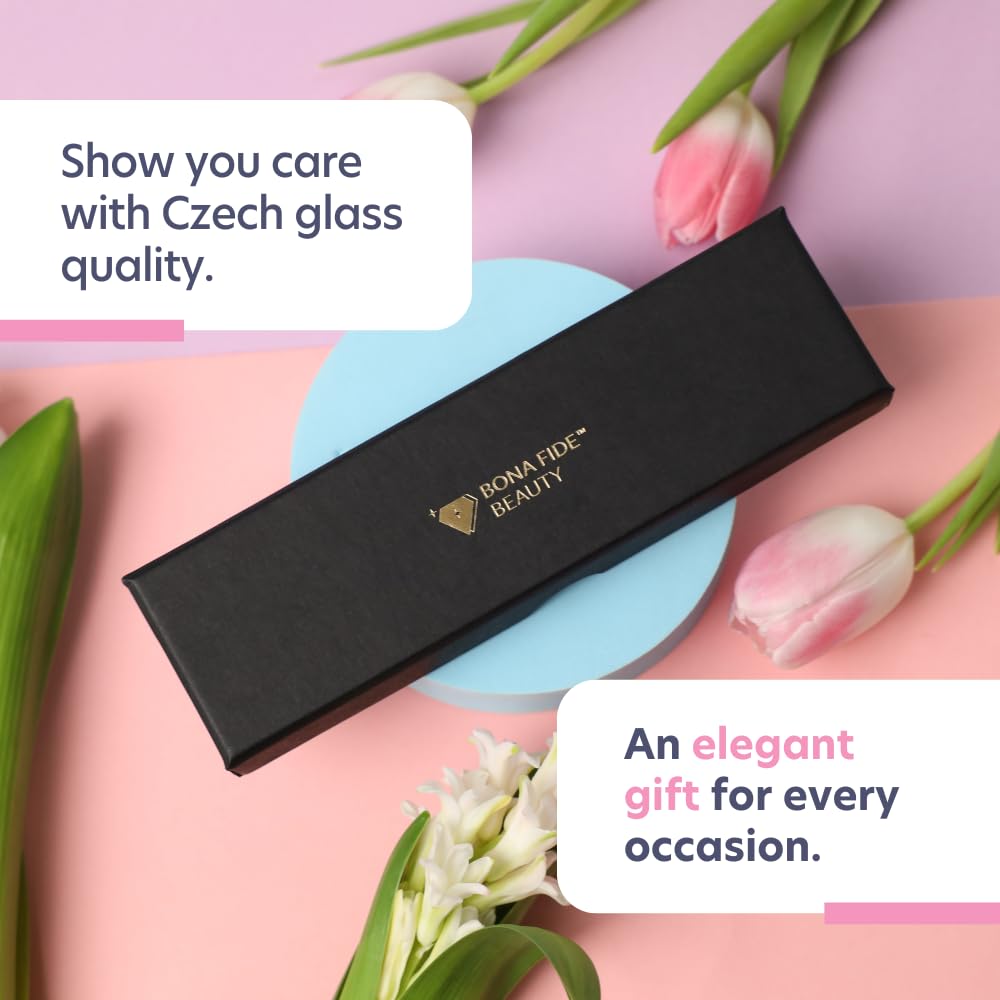 BONA FIDE BEAUTY Lima de Uñas de Cristal Checo para Uñas Naturales (Diseño Floral), Incluye Caja de Regalo Y Estuche Rígido de Viaje.