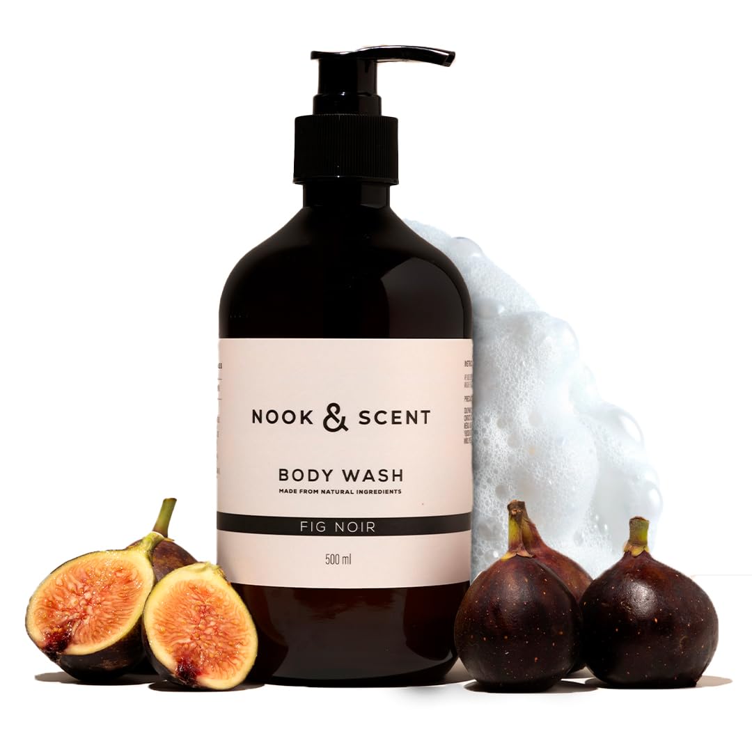 Body Wash Higo | 500 ml | Limpieza e Hidratación | Libre de Sulfatos y Parabenos, Vegano, Aceites Esenciales, Aroma Dulce y Sofisticado con Notas de Higo y Ron | Gel de Baño Nook & Scent