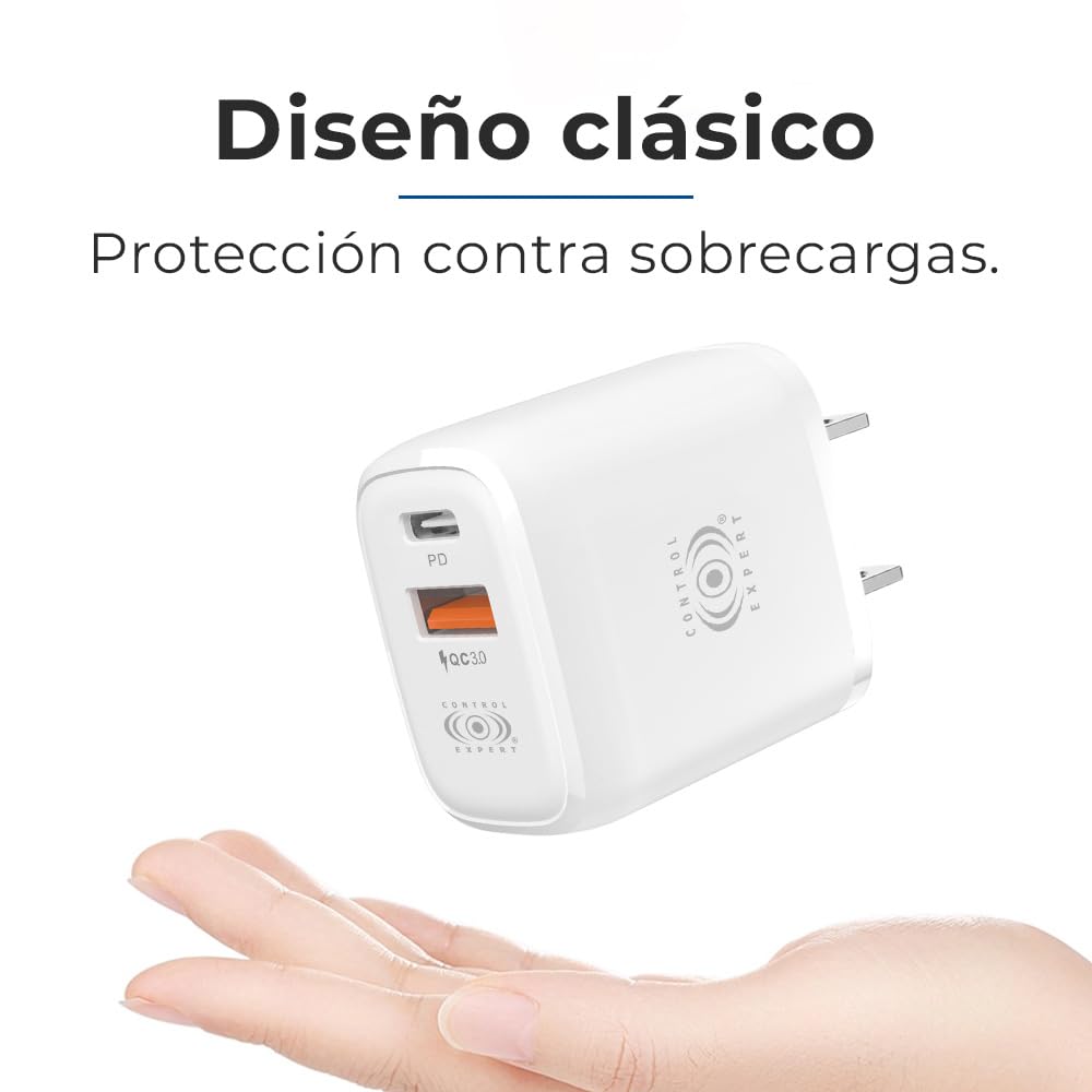 CONTROL EXPERT Turbo Cargador Tipo C y USB Puerto de Salida Universal PD 38W 12V 1.5A (Negro)