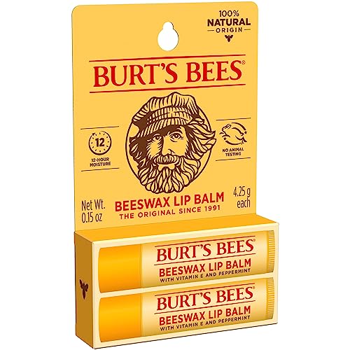 Burt's Bees 100% Natural Moisturizing Lip Balm, Original Beeswax with Vitamin E & Peppermint Oil, 2 Tubes