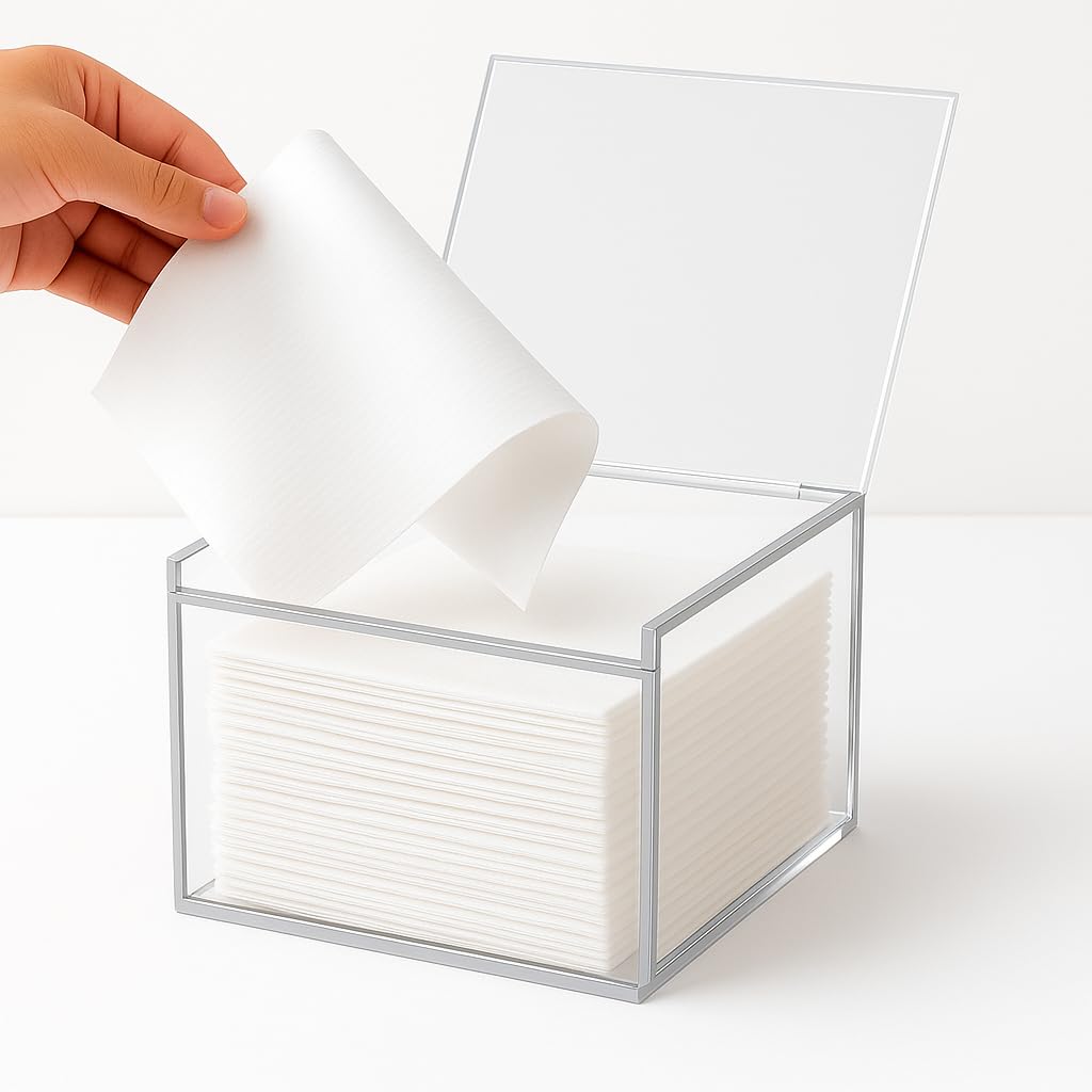 SSYDian Caja Organizadora de Toallas Faciales Desechables con 50 Toallas, Contenedor de Acrílico Transparente Compatible con Clean Skin Club Clean Towel Xl, Organizador de Maquillaje con Tapa Abatible
