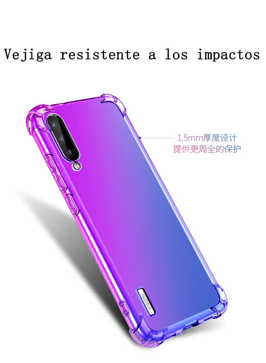DABUNA Funda para Xiaomi Mi A3 y CC9E Case Uso Rudo,Transparente Colores Degradados Protectora de Cámara Anticaída Carcasa Bumper(Púrpura Azul)