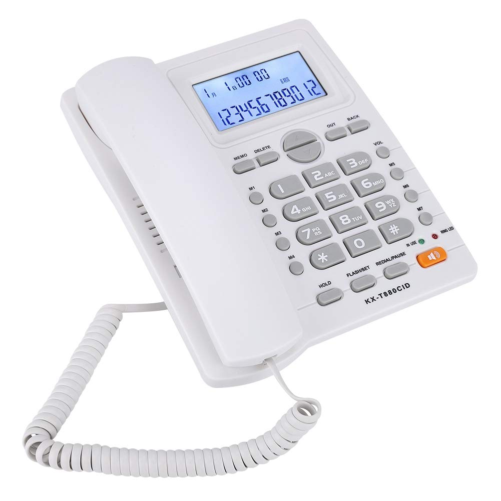 Wendry Teléfono con Cable con Identificador de Llamadas, Teléfono con Pantalal LCD, Teléfono con de Extensión de Doble Puerto, Teléfono con Cable y Altavoz(Blanco)