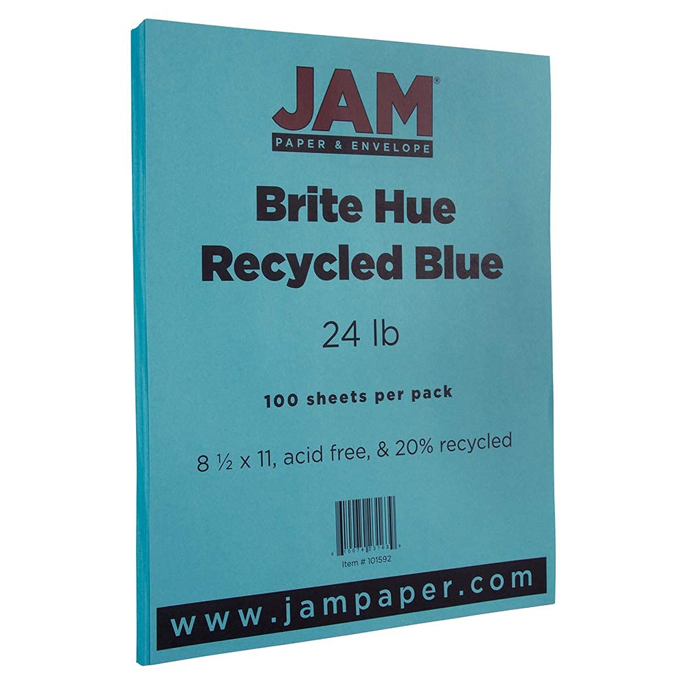 JAM PAPER Papel de 25 libras – 8,5 x 11 – Azul reciclado – 50 hojas por paquete