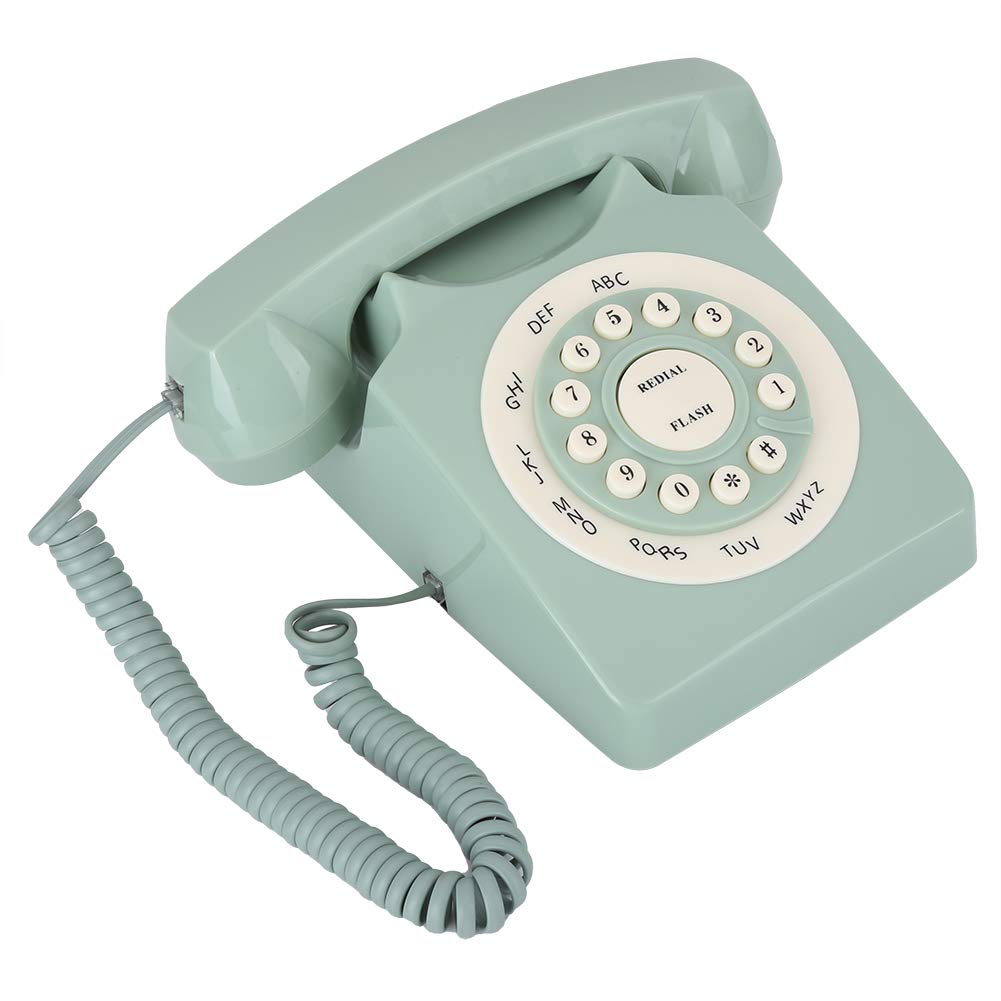 V BESTLIFE Teléfono Antiguo para decoración del hogar, teléfono Fijo con Cable clásico, teléfono Retro Europeo clásico, Llamada de Alta definición Verde, botón Transparente Grande