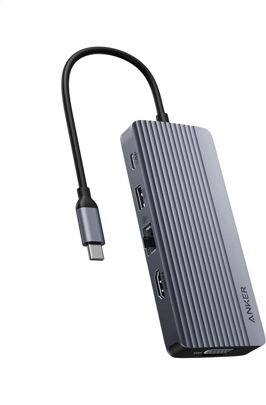 Concentrador USB C Anker 10 en 1 Gris con HDMI 4K y VGA para Dell XPS