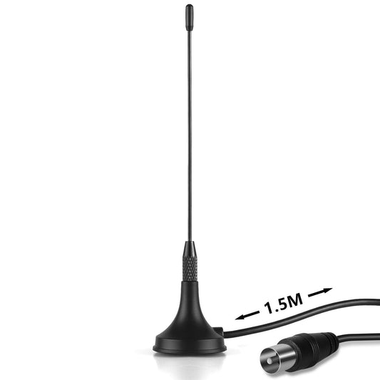 August DTA180 - Antena de TV portátil - Mini Antena Freeview HD para DVB-T2, sintonizadores USB, televisores 4K, decodificadores - Base magnética, Cable coaxial de 1,5 m, Color Negro