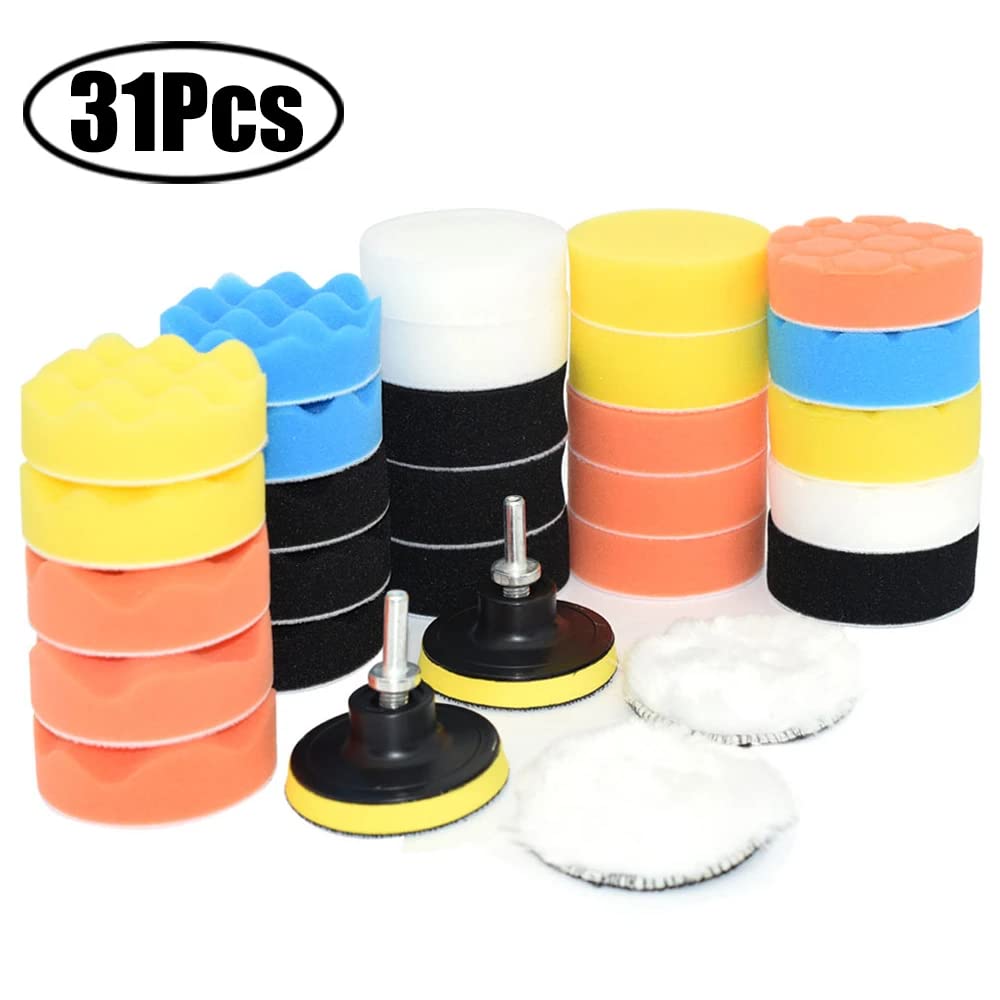 Juego de Almohadillas Pulidoras Kit Esponja Lana Espuma Automóvil Camioneta Universal 31 Piezas