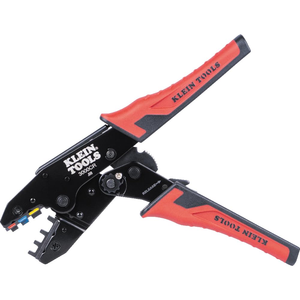 Klein Tools 3000CRKIT Juego de herramientas para crimpado de carraca, (4) troqueles intercambiables para conectores de terminales termorretráctiles, no aislados, aislados y virola