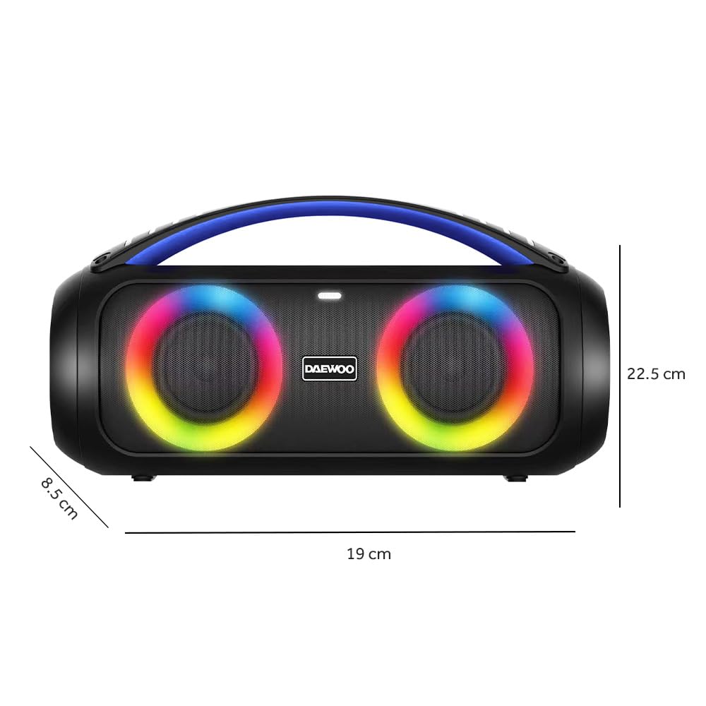 Select Sound Daewoo Bocina Portátil TWS Bass Boost Subwoofer Bluetooth Recargable, Sonido Envolvente, Luces Led contra Salpicaduras, Aux 3.5mm, Puerto USB y TF Micro SD, Radio FM