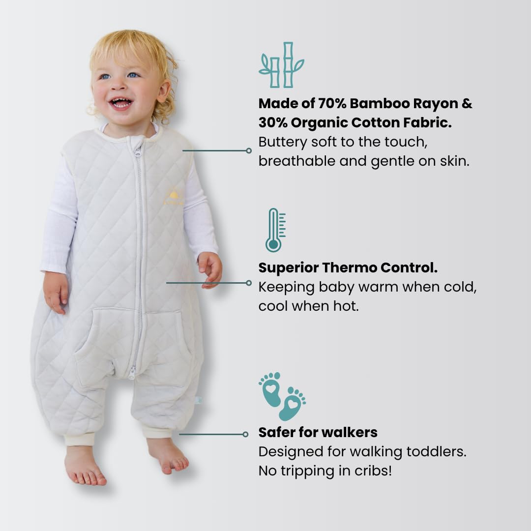 Tealbee DREAMSUIT: Saco de dormir para niños pequeños con pies 3T 4T - Manta de bebé de cuatro estaciones para caminantes, rayón hecho de bambú, saco de dormir de algodón orgánico, Sunshine