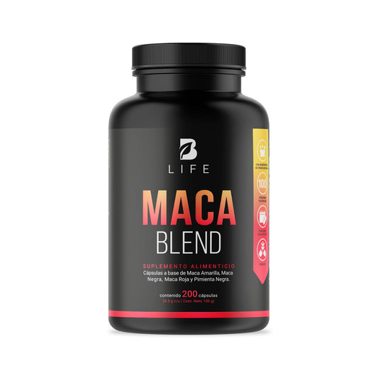 Complejo de Maca 200 Cápsulas 1000 mg por porción. Amarilla, Negra, Roja y Pimienta Negra. Ingredientes naturales. Maca Blend.
