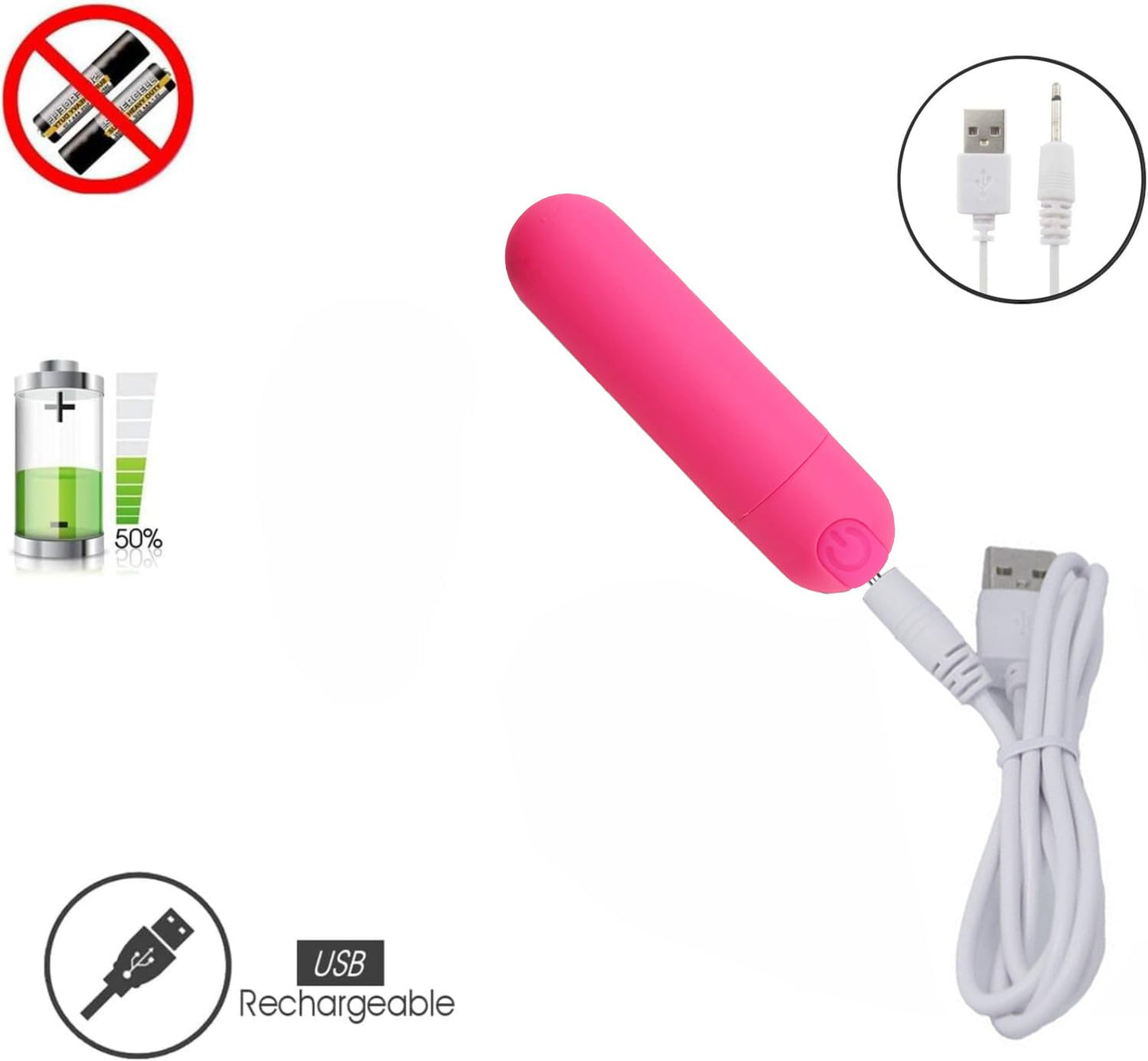 Vibrador Bullet Mini Silicona Rosa Inalámbrico Recargable 10 Modos Impermeable para Mujer