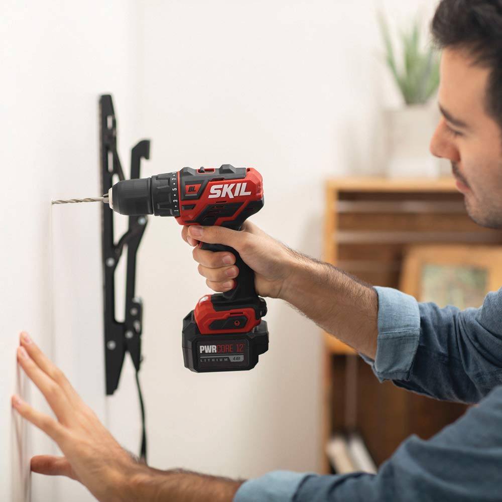 Skil - Kit de 2 herramientas: taladro inalámbrico PWRCore 12 sin escobillas de 12 V y 1/2 pulgada y destornillador de impacto hexagonal de 1/4 de pulgada, incluye dos baterías de litio de 2 Ah y un cargador estándar, CB738501