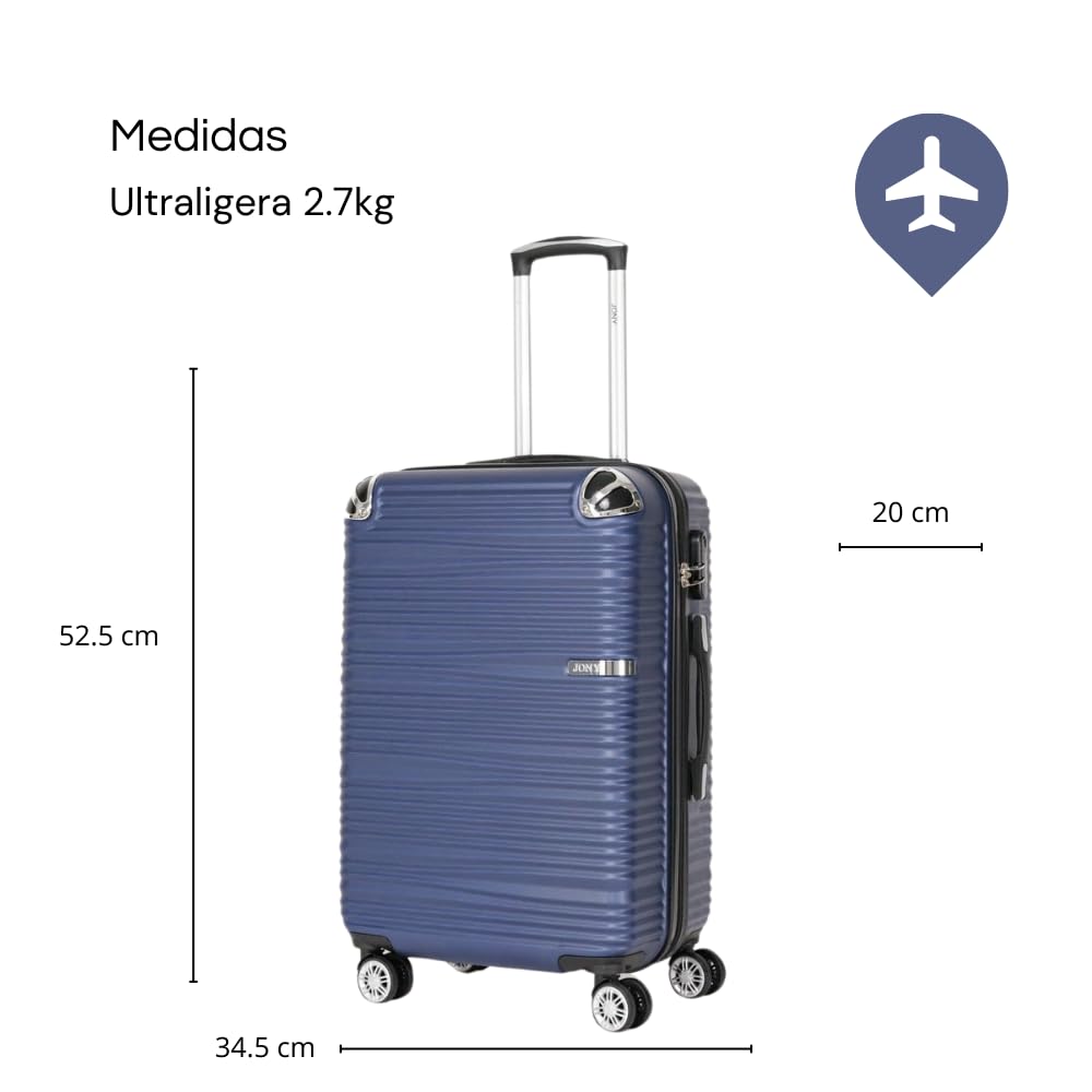 Maleta de Mano JONY Carry On Rigida Resistente Ruedas Giratorias 360 Mango Expandible ABS Candado de Seguridad (azul rayado)