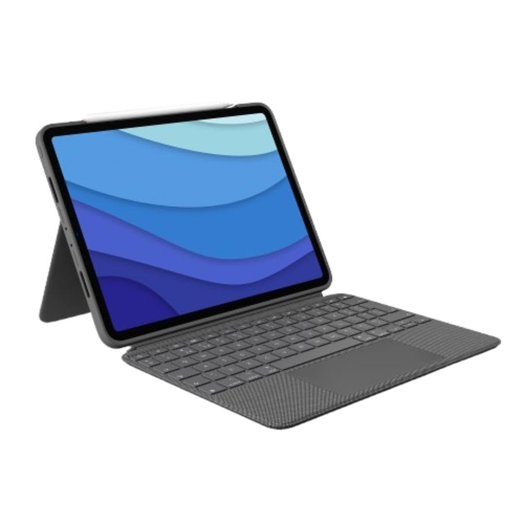 Funda con Teclado Logitech iPad Pro 11 Pulgadas Gris Claro Retroiluminado y Trackpad Click-Anywhere