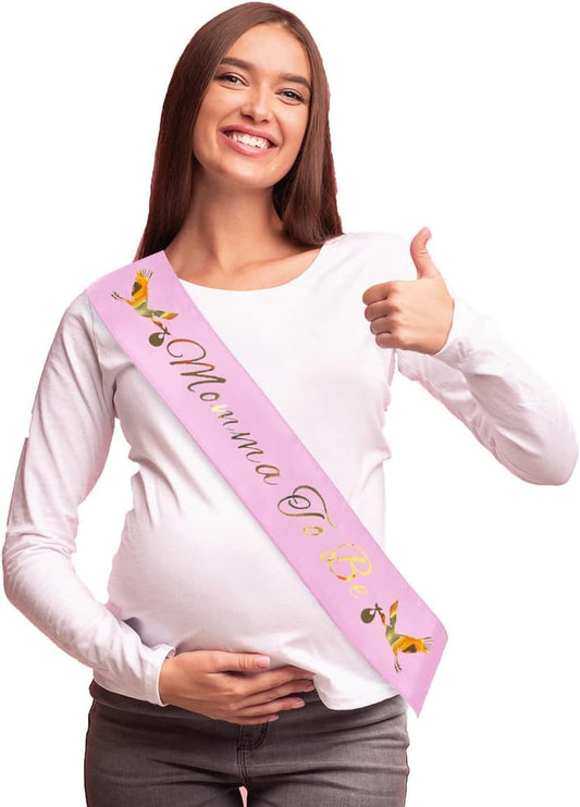 Fajín para baby shower con papá y mamá para ser - rosa con letras doradas Fajín para baby shower de papá y mamá para ser | Niña Baby Shower Faja Decoraciones Padre Madre Revelación De Género