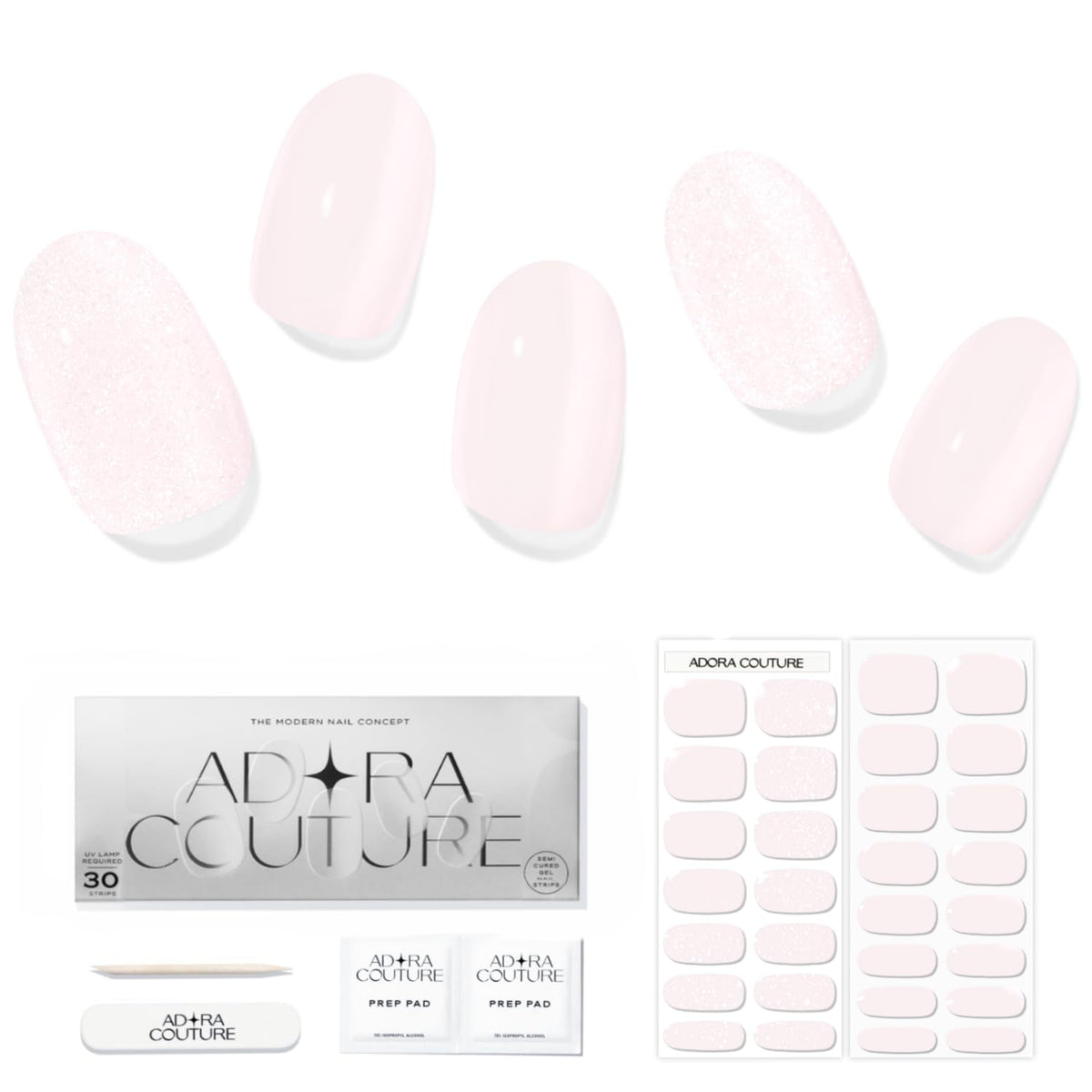 Tiras de Uñas Adora Couture Rosa Claro Brillante Nude Blanco Lechoso para Mujer