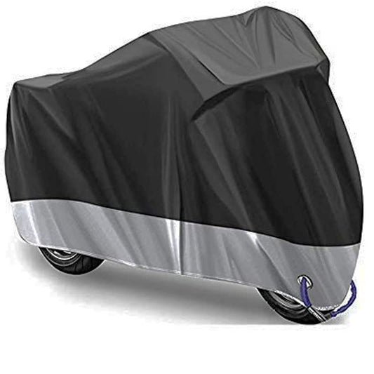 Cubierta para Motocicletas Bicicleta Impermeable Protección - Protector de Motocicleta con 2 Orificios de Bloqueo y el Bolso del Almacenaje XXXL (Negro y Plata)
