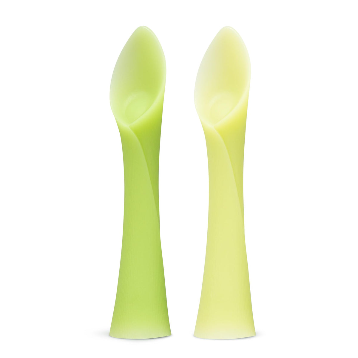 Olababy - Cuchara de entrenamiento de punta suave 100% silicona para bebé con destete LED, paquete de 2 (kiwi/limón)