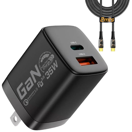 Cargador Celular Inteligente GaN Carga Rápida USB C 35W NEXUS Cable USB C 2m incluido Compatible con todas las marcas iPhone 12 al 15 Samsung S22 S23 S24 Xiaomi o Audífonos Tablets Drones Cámaras ipad