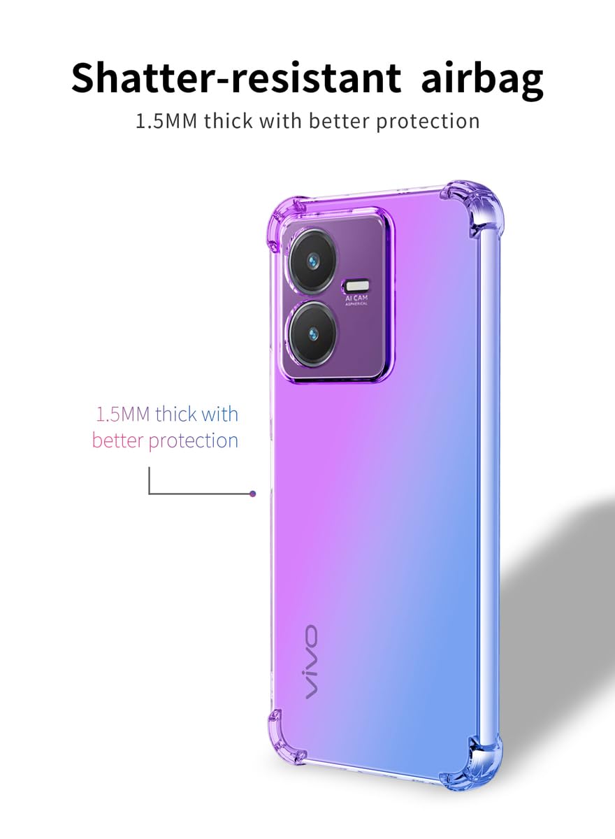 DABUNA Funda para Vivo Y22/Y22S Case Uso Rudo,Transparente Colores Degradados Protectora de Cámara Anticaída Carcasa Bumper(Púrpura Azul)