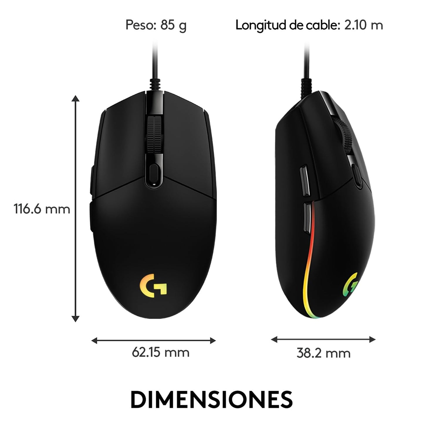 Logitech G203 LIGHTSYNC Mouse Gaming con Iluminación RGB Personalizable, 6 Botones Programables Seguimiento de hasta 8,000 DPI, Ultra-ligero - Negro