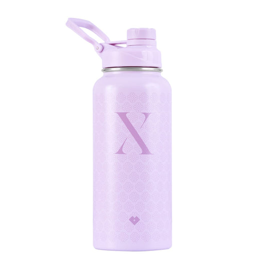 LuckyLy Termo de Acero Inoxidable con Iniciales 1 Litro, Doble Aislamiento Térmico y Tapa Hermética Antigoteo, Botella de Agua Motivacional ideal como Regalos para Mujer y Mamá – Modelo Terry, Letra X
