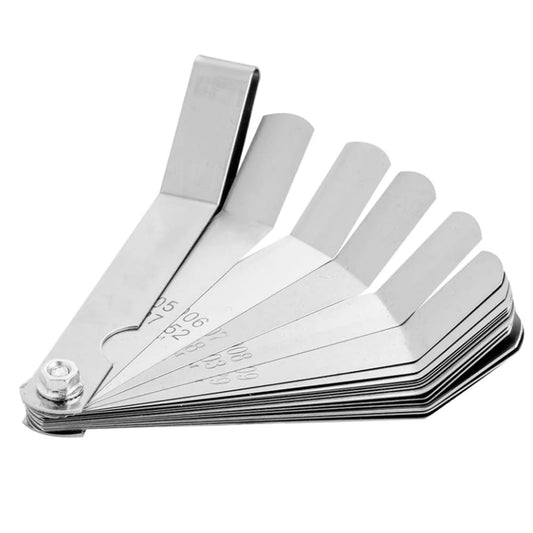 Medidores Feeler – Juego de calibradores de 16 cuchillas de acero inoxidable, doble marca métrica y estándar SAE – Medidor de espesor de válvula (medidor de espesor de desplazamiento de 16 hojas)