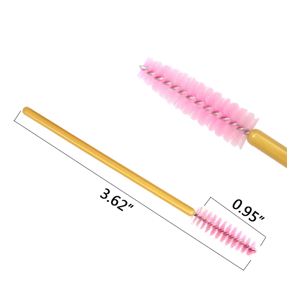 300 Pack Disposable Mascara Wands Bulk Eyelash Extension Brush Lash Wand Applicator, Gold/Pink
