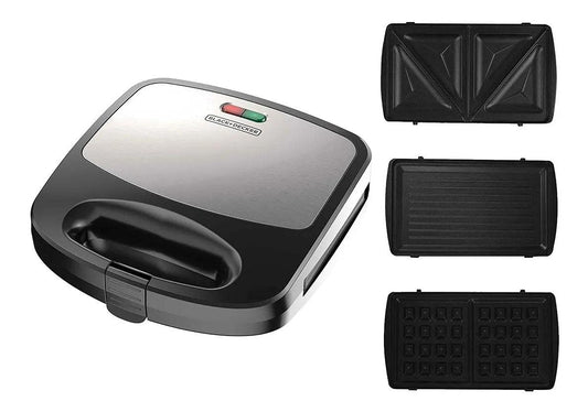 BLACK+DECKER Estación de Desayunos 3 en 1, Waflera, Sandwichera y Parrilla, WM2000S-LA