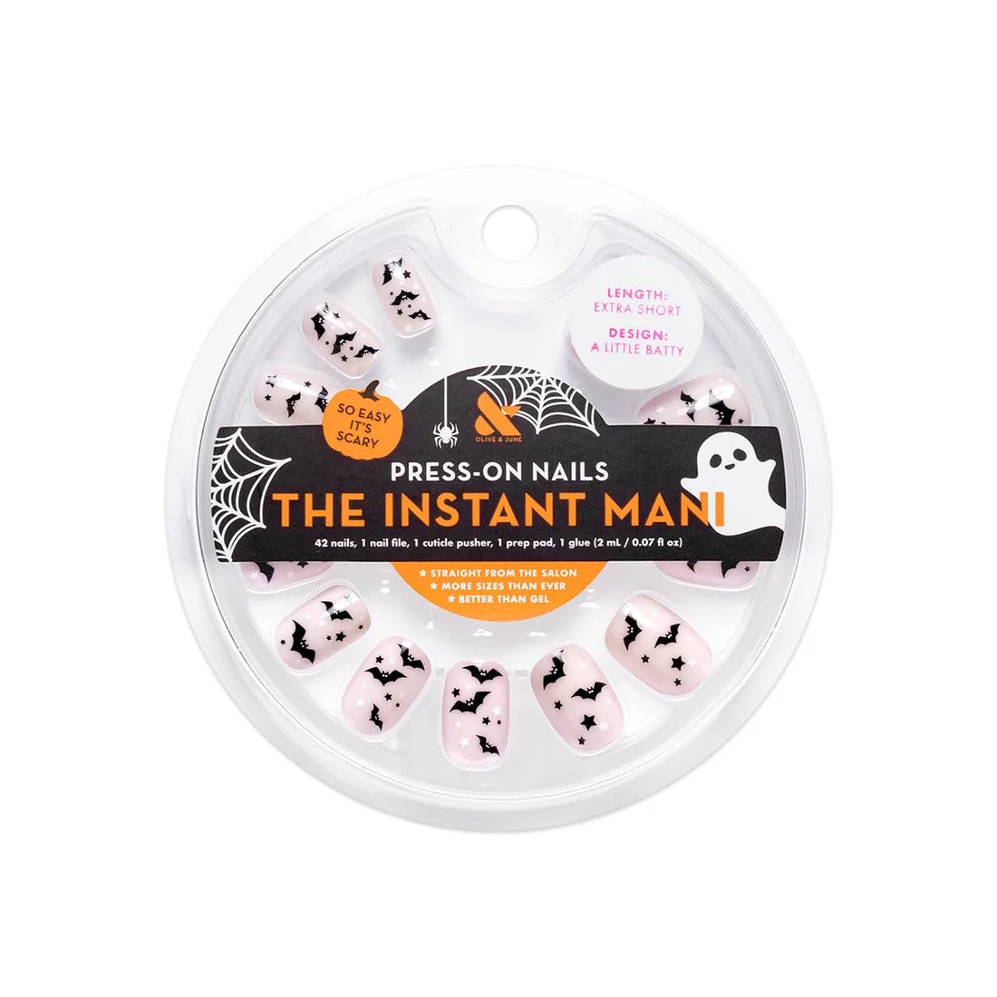 Olive & June Uñas Postizas Cuadradas Extracortas Instant Mani, Un Toque De Locura, 42 Piezas