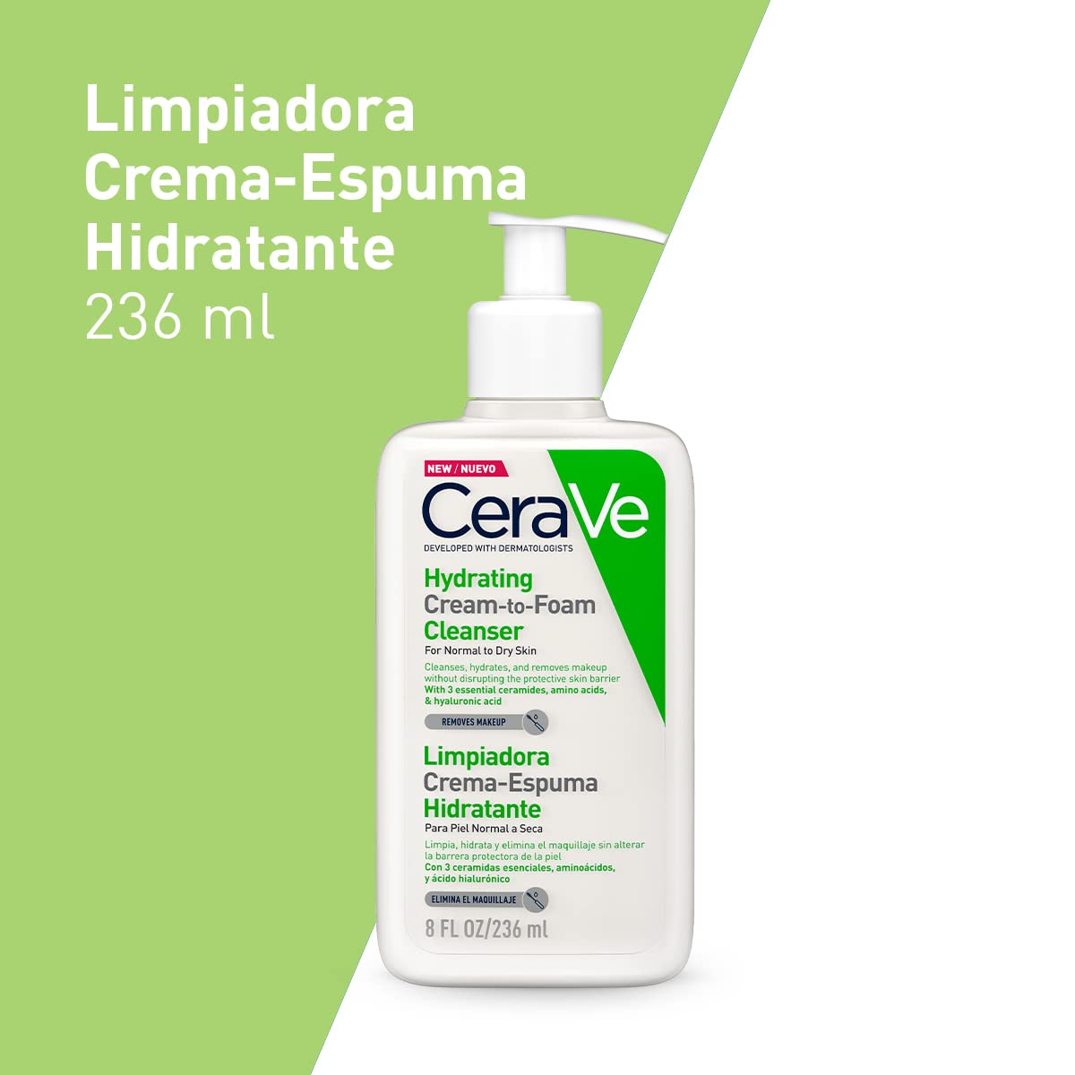 CeraVe Limpiadora Crema-Espuma Hidratante Facial Diaria para Piel Normal a Seca 236ml + Crema Reparadora para el Contorno de Ojos |14gr| Crema hidratante de ojos para bolsas y ojeras